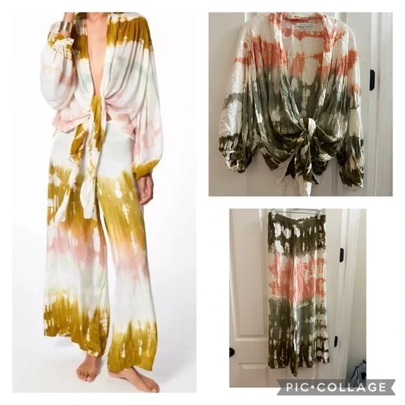 Young Fabulous & Broke Carmen Top & Aiko Pant set in Willow Geode Wash Size XS - Picture 1 of 7